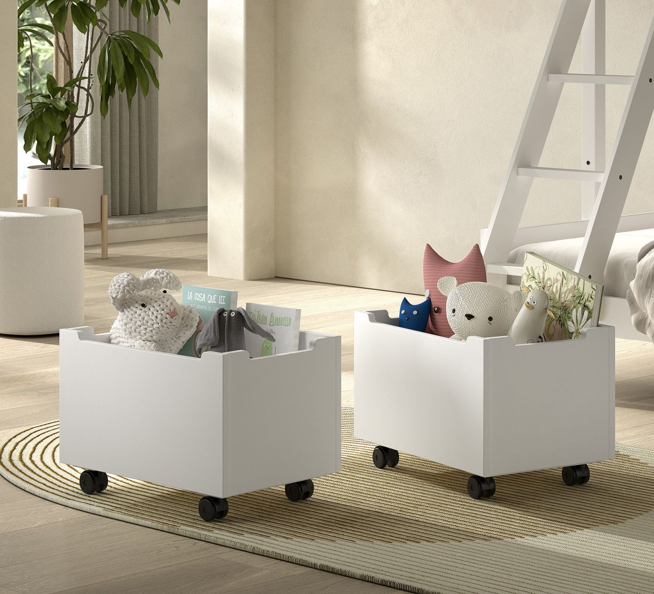 2 Rollcontainer auf Rollen Rollboxen Schubladenset Buche massiv weiß lackiert