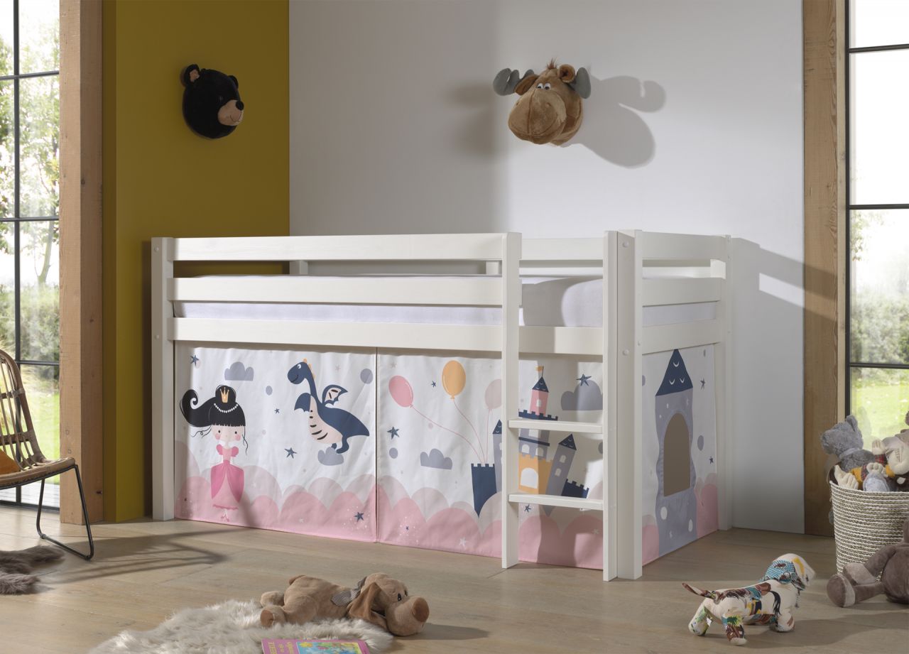 Vipack:'Pino' Halbhohes Bett mit Textilset 'Princess Sophie'-Weiß