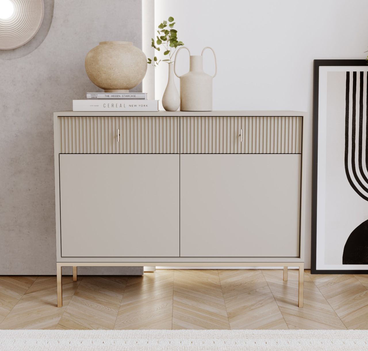 Sideboard Kommode 2T/2S Highboard Anrichte Wohnmöbel Schrank Kaschmir Gold