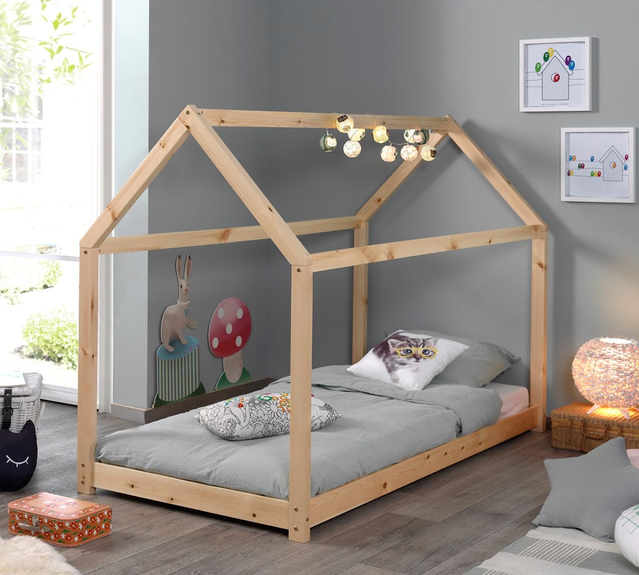 Vipack: Hausbett 90 x 200 'CABANE' - Kinderbett Tipi-Bett - Kiefer natur massiv