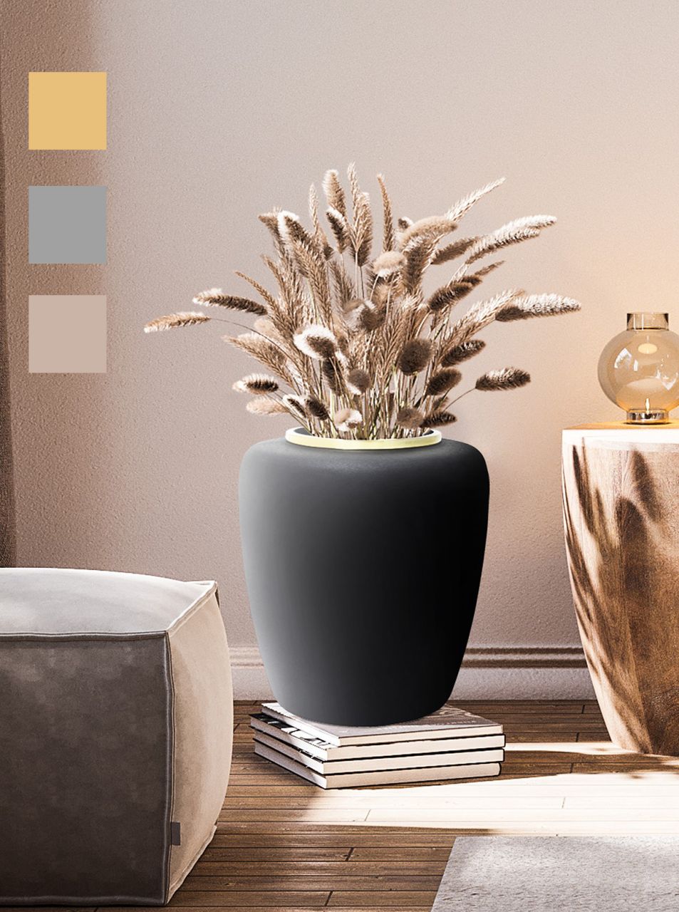 Vase Dekovase Bodenvase Deko Art Deco Gold rund Trockenblumen Trend modern Me...