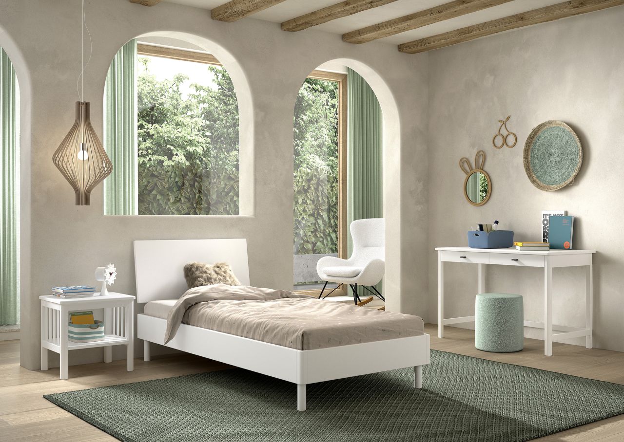 Set Futonbett Nachtkonsole Schreibtisch Jugendzimmer Buche massiv Weiß lackiert