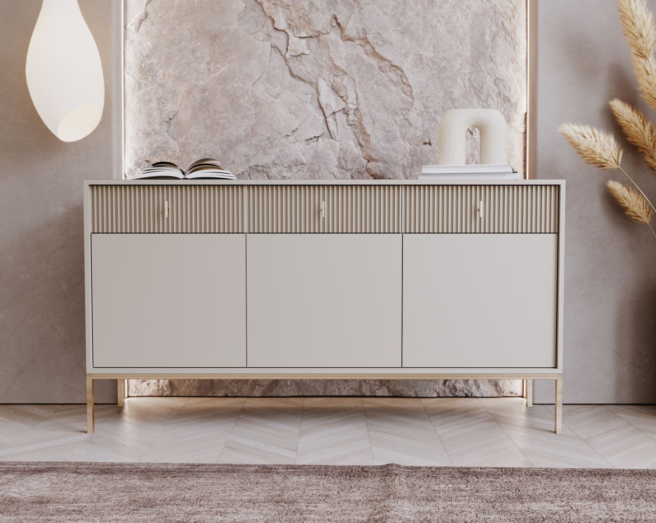 Sideboard Kommode 3T/3S Highboard Anrichte Wohnmöbel Schrank Kaschmir Gold