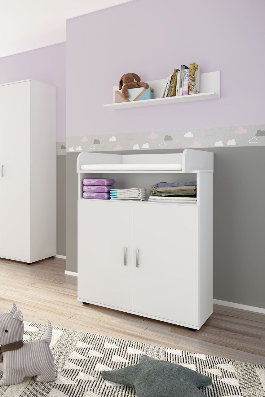 Kommode mit Wickelaufsatz Wandboard Wickelkommode Babymöbel Weiß Set Babyzimmer