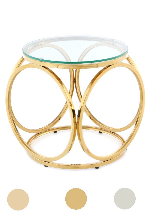 Beistelltisch Glas Metall Couchtisch rund modern Stil design rose silber gold