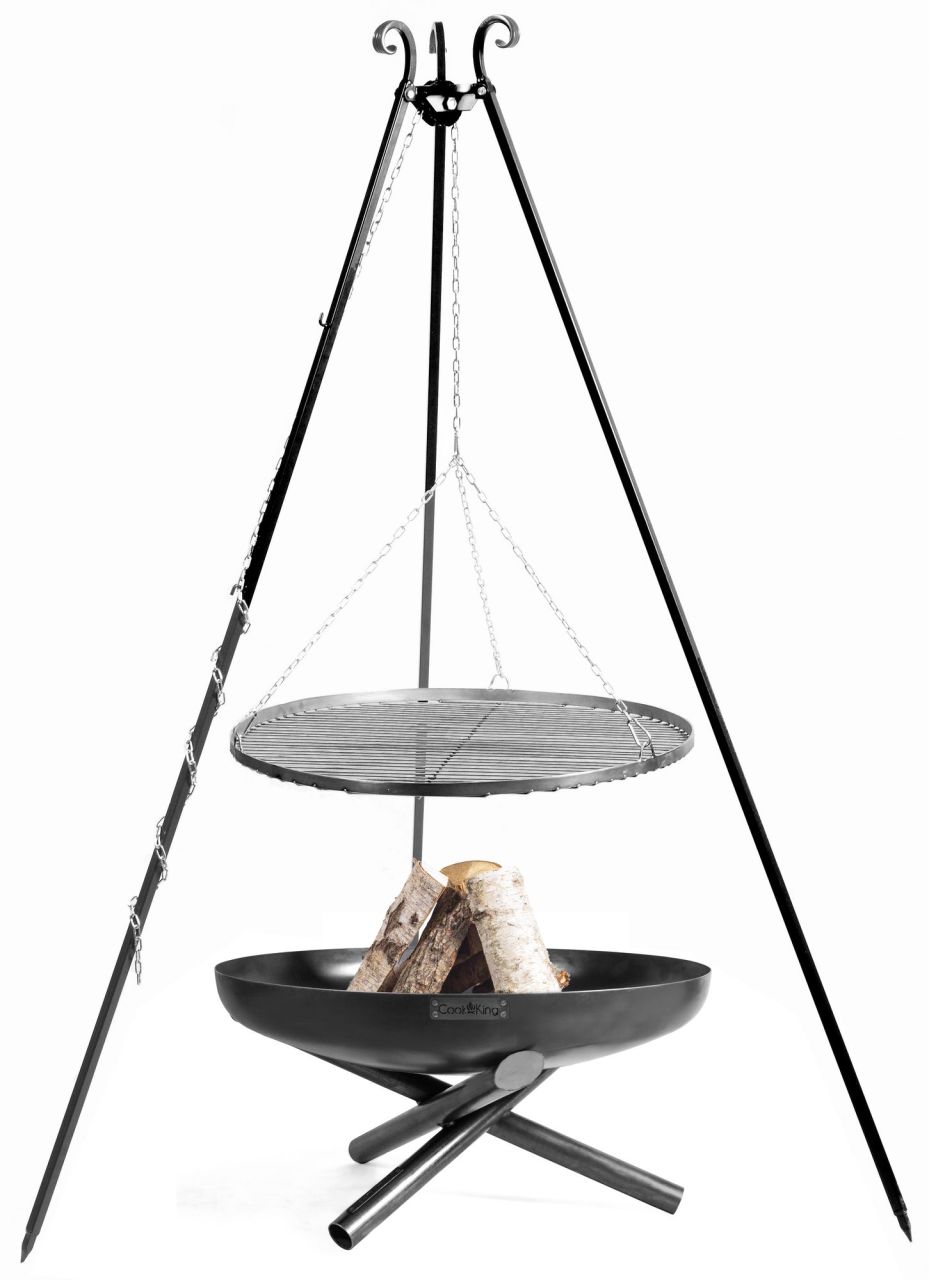 Set: Dreibein 180+ Feuerschale 60+ Edelstahlrost Ø 50- Schwenkgrill Grill- Stahl