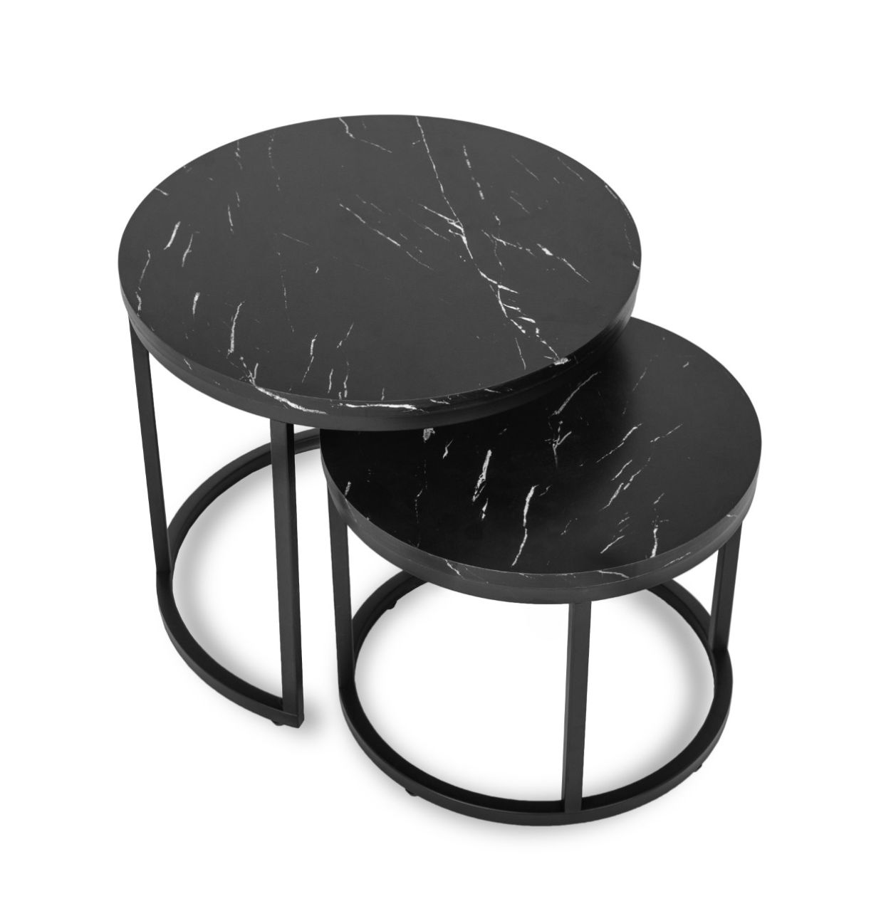 2 Beistelltische Ø 53/43 Tischset Couchtisch Ablagetisch Marmorschwarz Schwarz