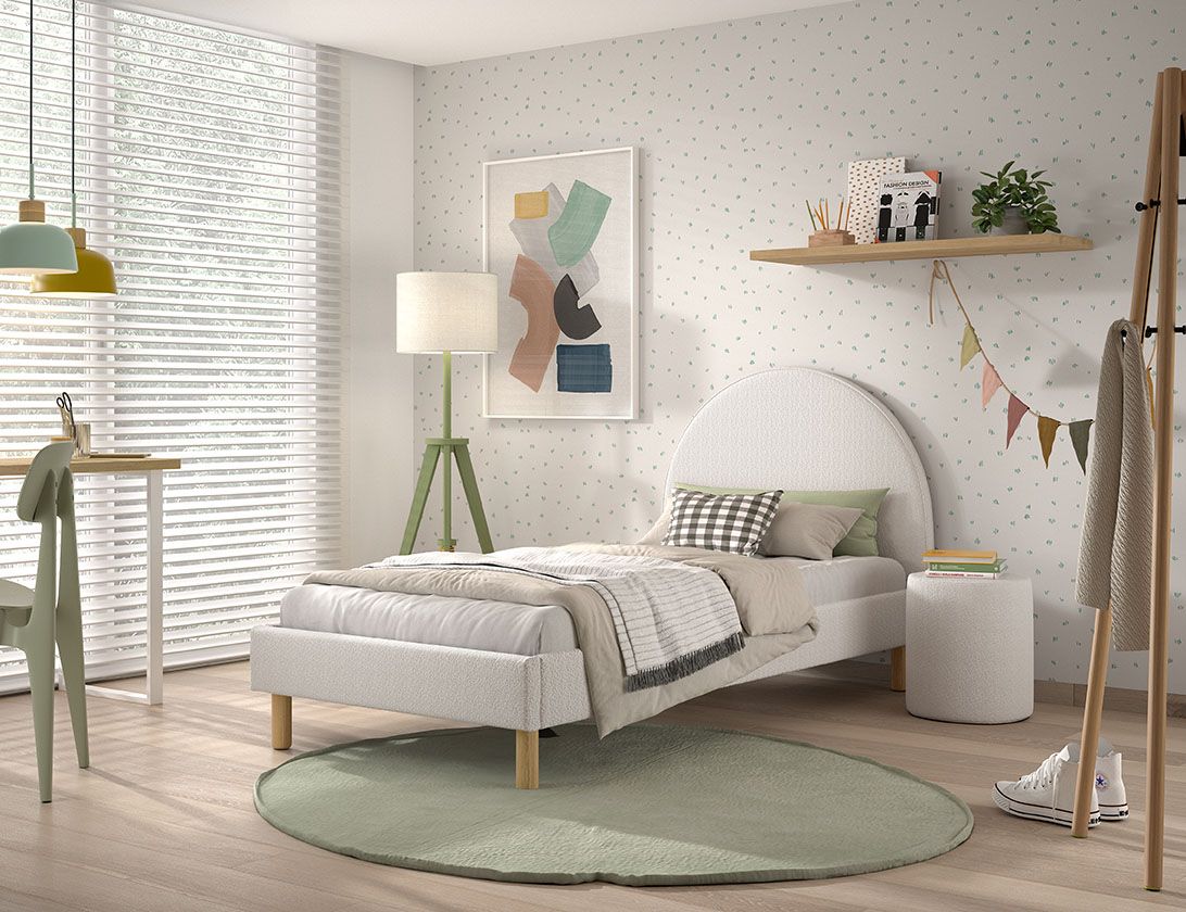 Set Polsterbett 90x200 Hocker Nachttisch Lattenrost Jugend Kinder Weiß Einzel...