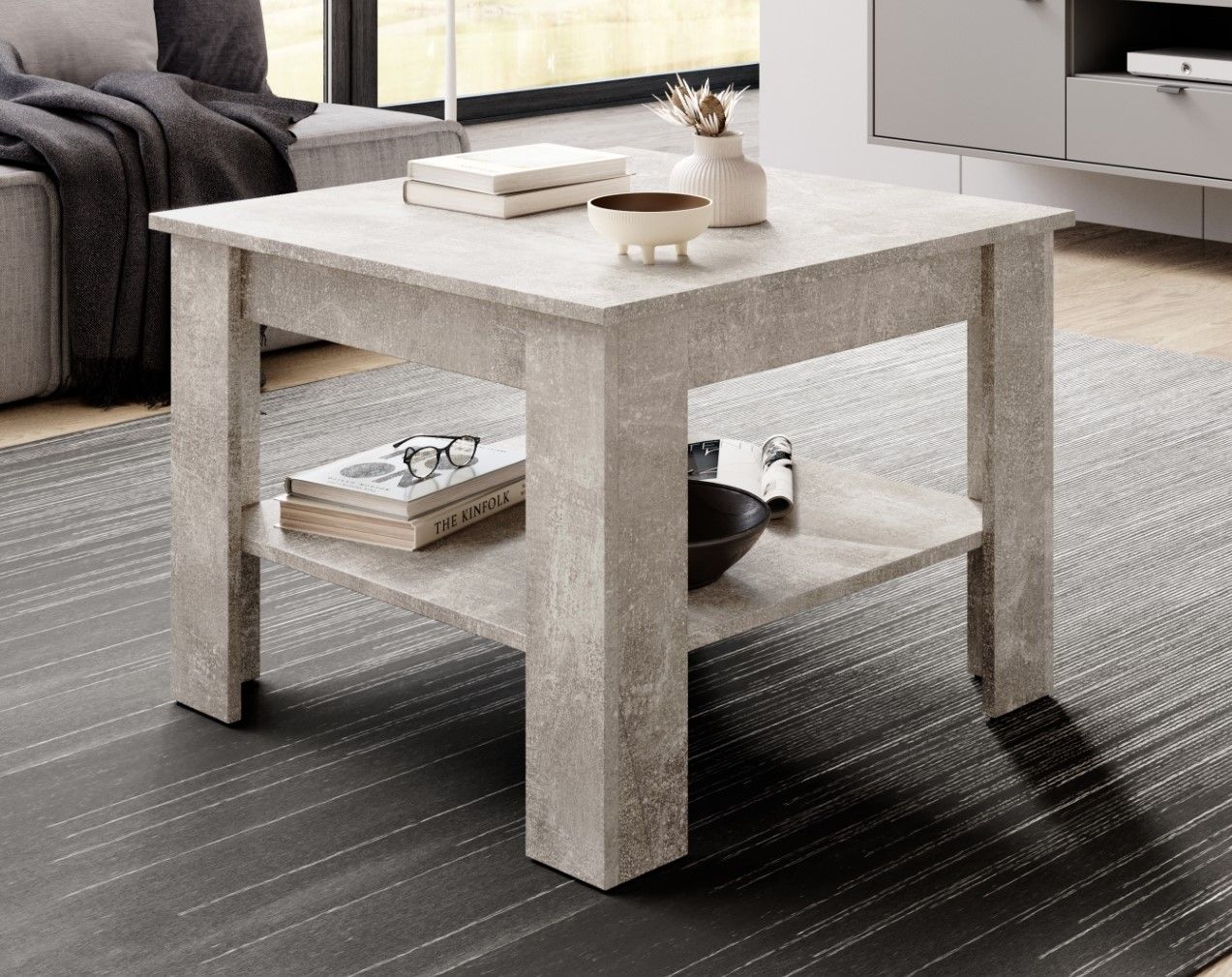 Couchtisch 67x67 Beistelltisch Wohnzimmertisch Sofatisch Ablagetisch Beton hell