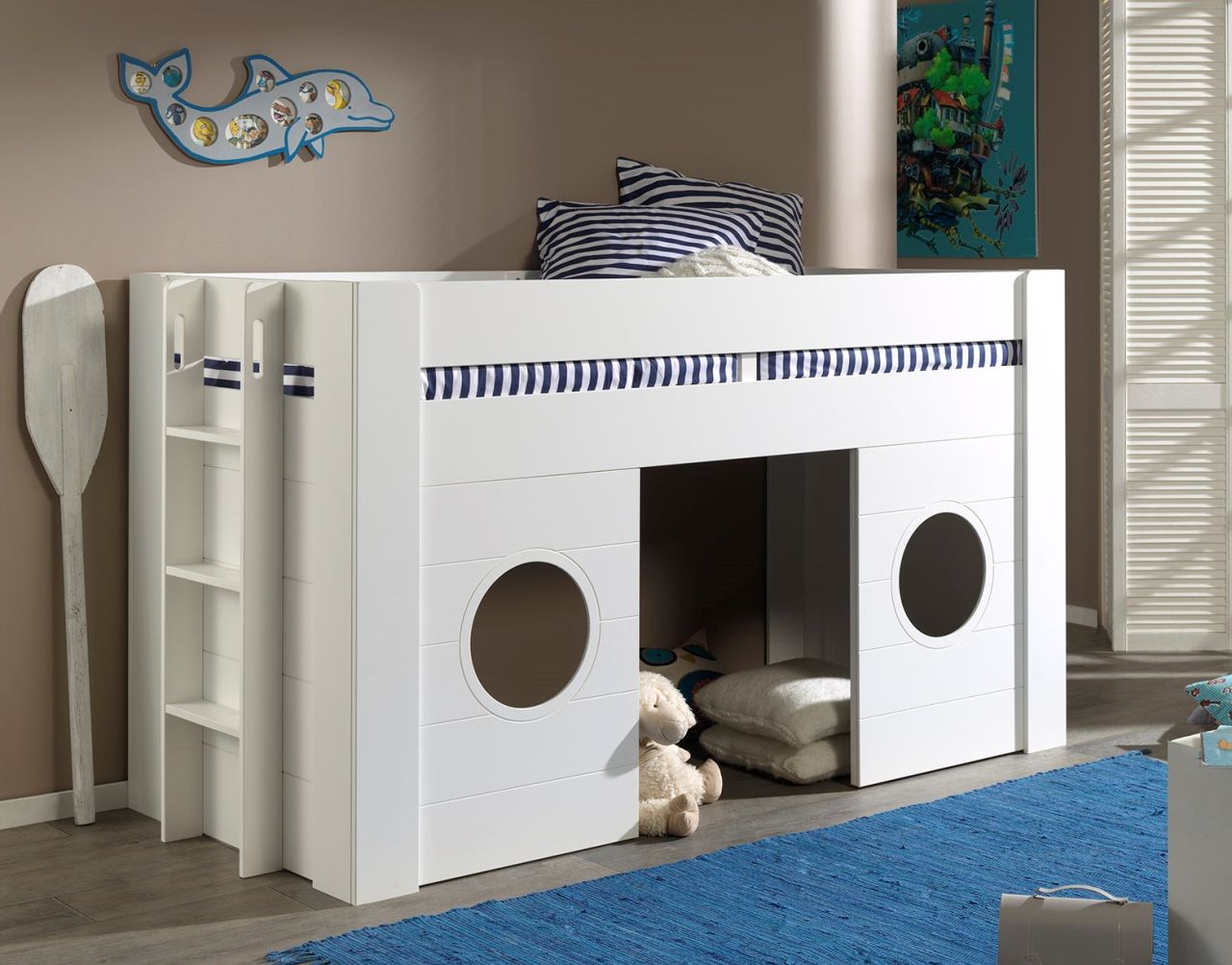 Vipack Halbhohes Spielbett 'FREYA' 90 x 200 - Hausbett Hochbett Kinderbett Weiß