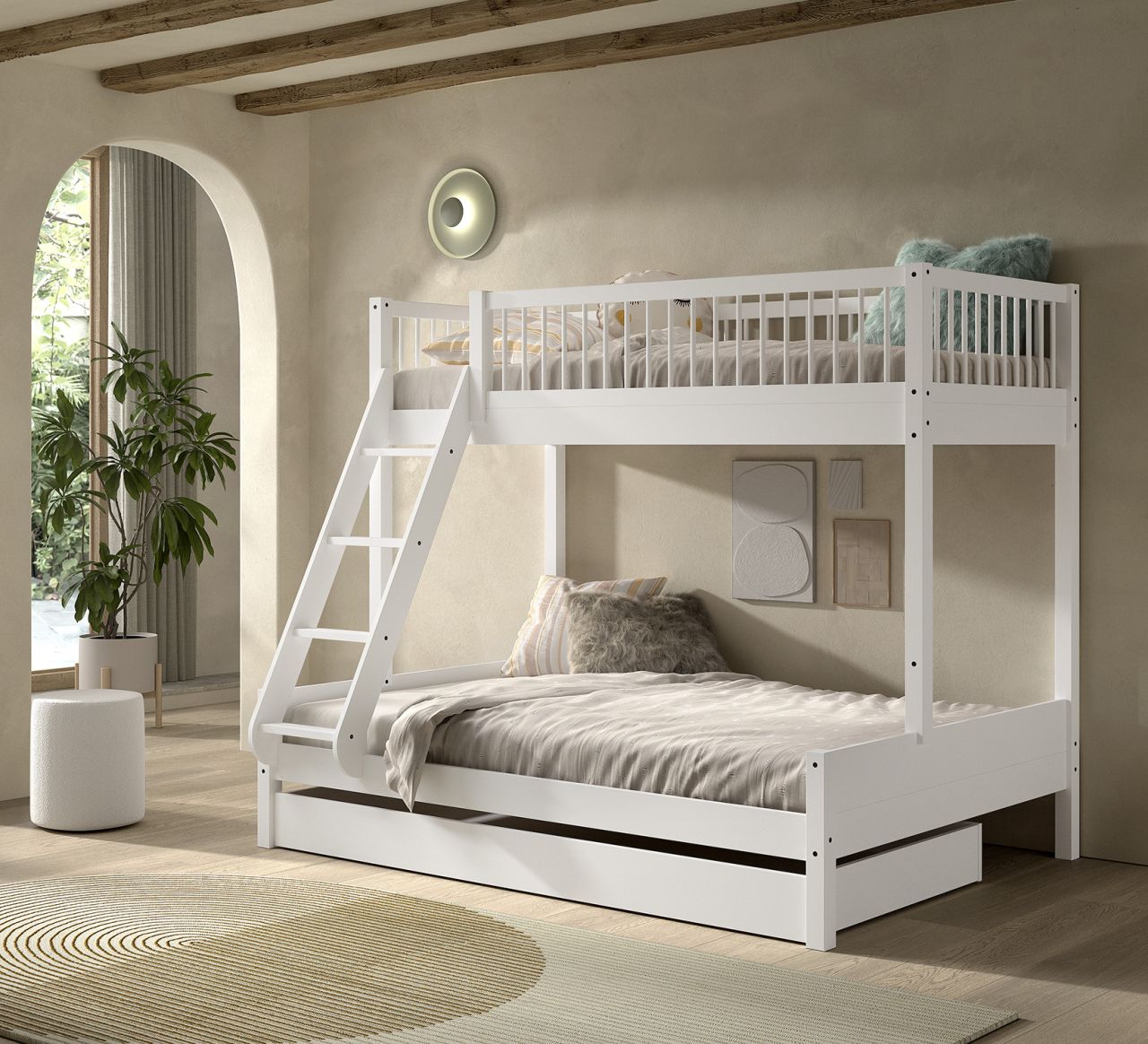 Etagenbett Familienbett 90x200 u. 140x200 Bettschublade Elternbett Buche mass...