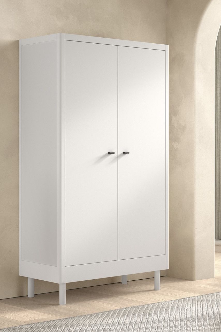 Kleiderschrank 2-trg. Jugendschrank Wäscheschrank Buche Massivholz Weiß lackiert