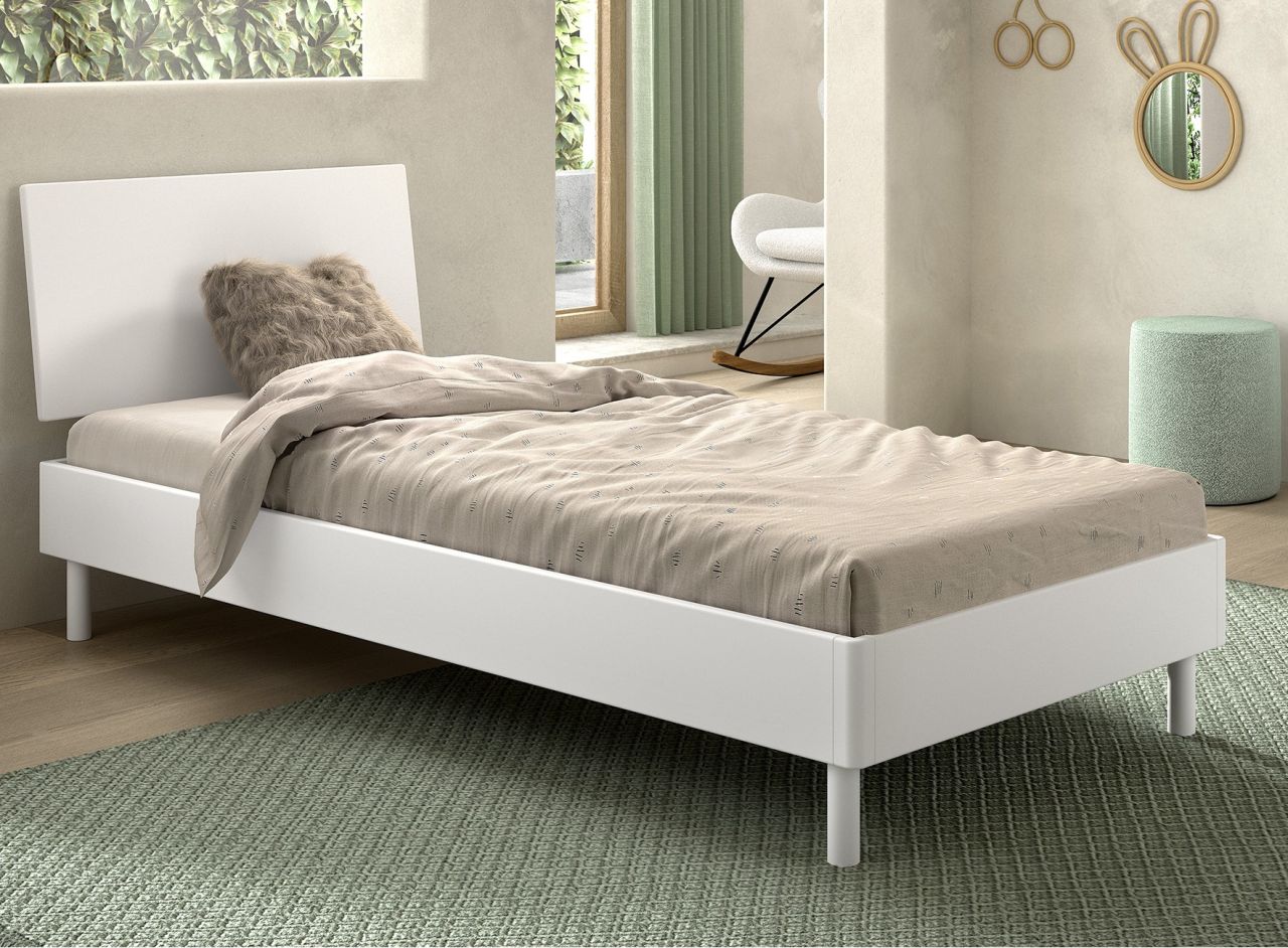 Futon Einzelbett Jugendbett Liege 90x200 mit Lattenrost Buche massiv Weiß