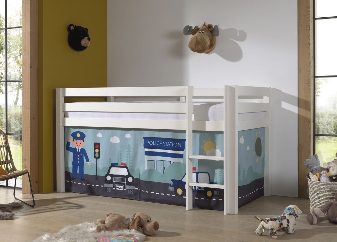 Vipack:'Pino' Halbhohes Bett mit Textilset 'Police'-Weiß