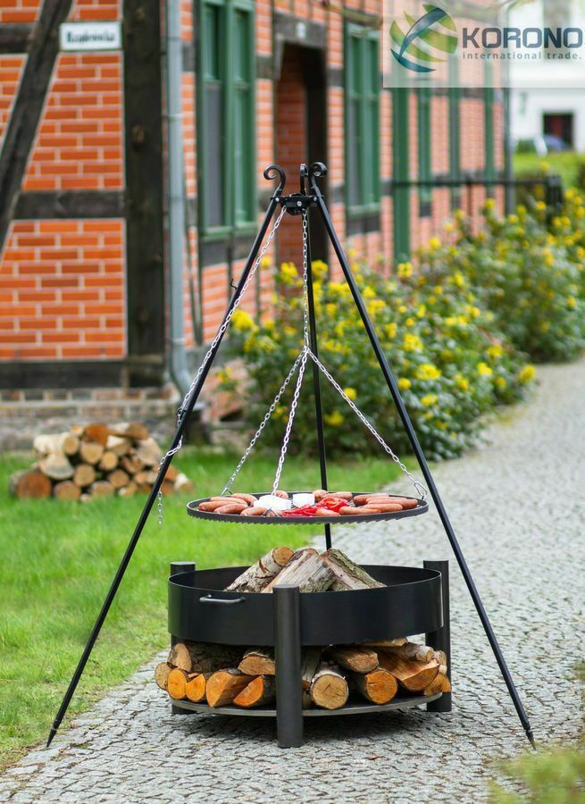 Dreibein Schwenkgrill Rostgröße 70 cm und Feuerschale Ø 70 cm im Set - Stahl
