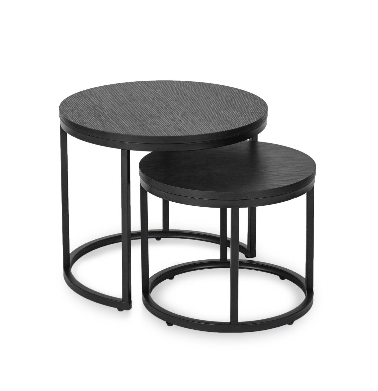 2 Beistelltische Ø 53/43 Tischset Couchtisch Ablagetisch Eiche-Schwarz Schwarz