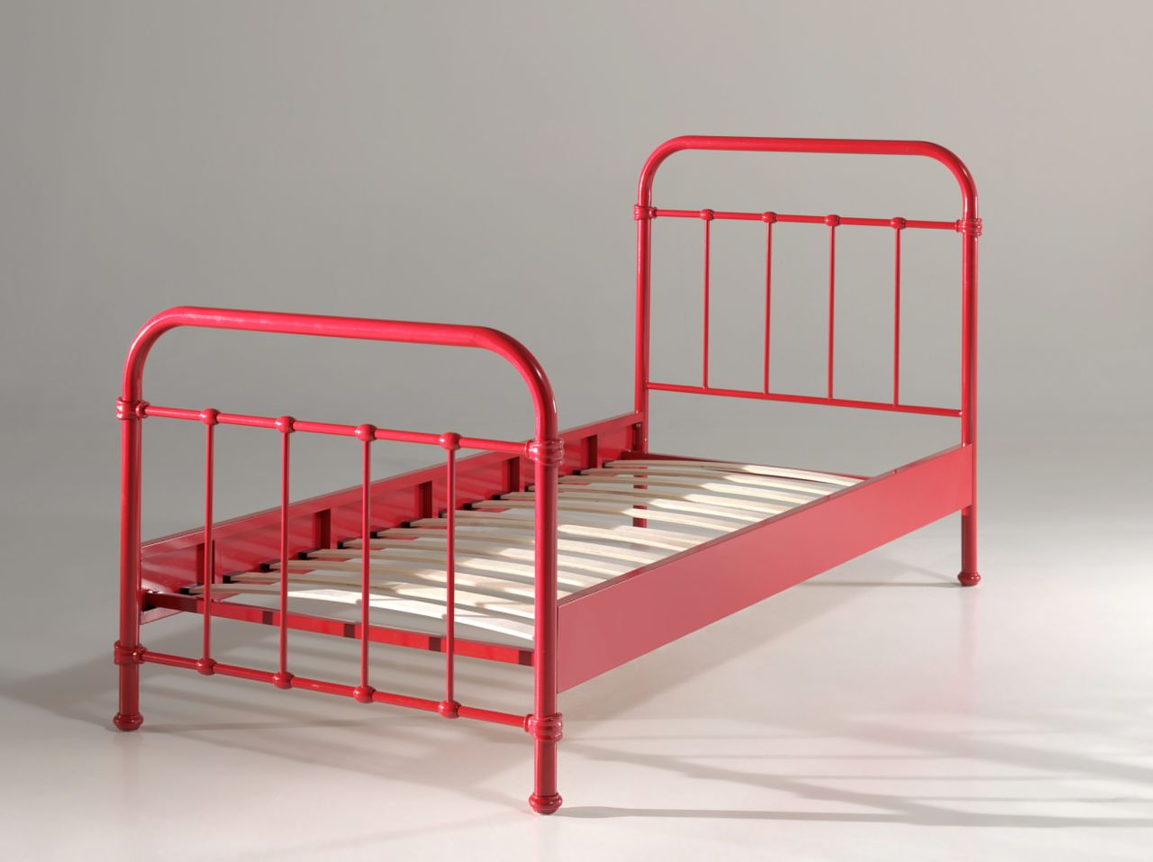 Vipack: Metallbett NEW YORK 90 x 200 rot + Lattenrost - Einzelbett Jugendbett