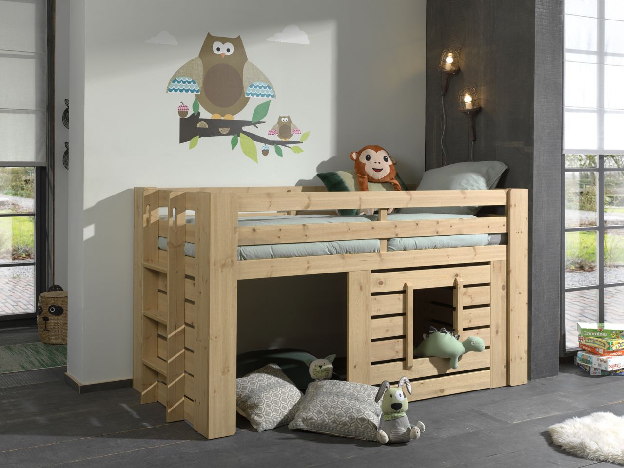 Vipack: 'Oliver' Hüttenbett Spielbett 90 x 200 cm - Kiefer massiv - Farbe Oak