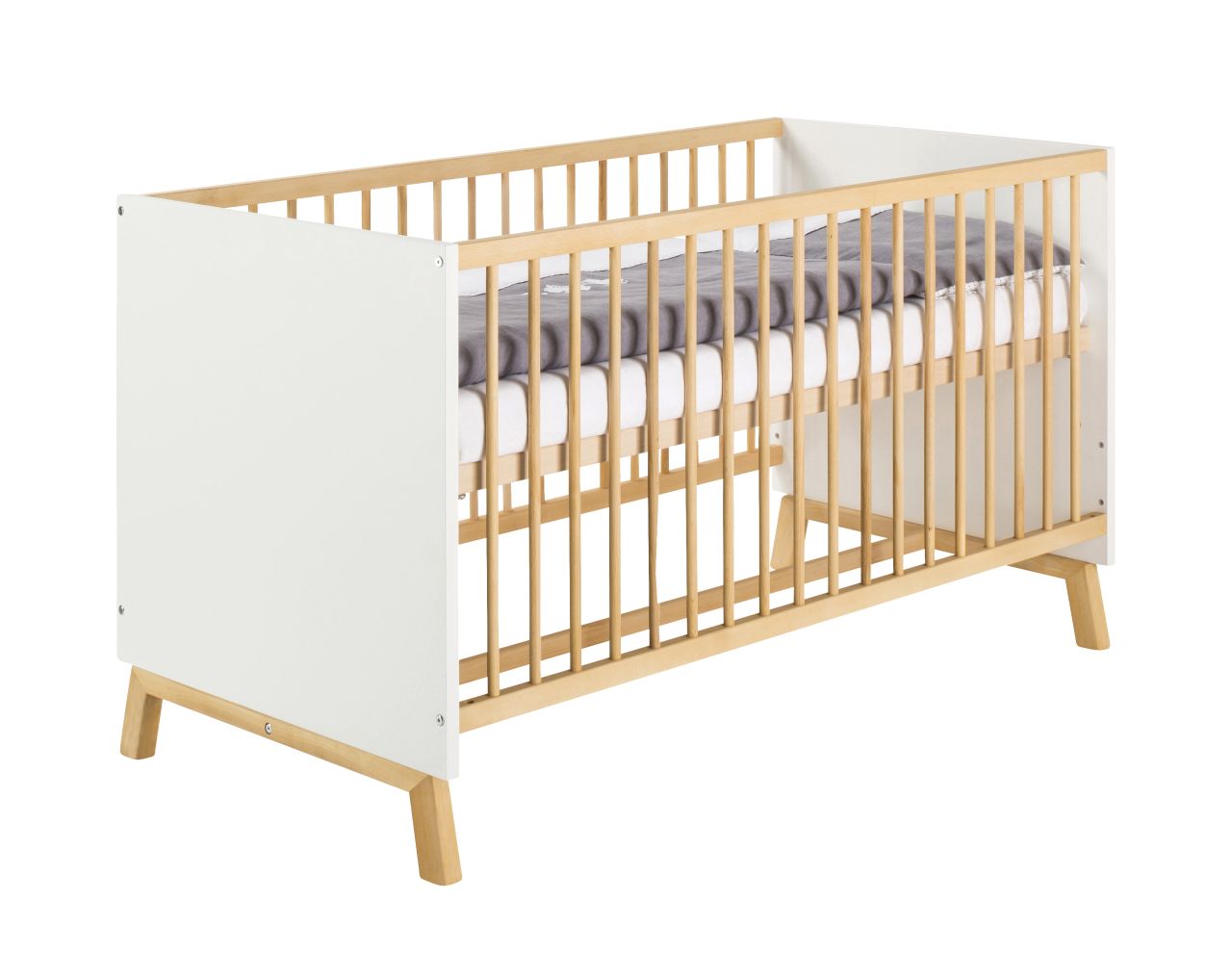 Kombi-Kinderbett 70x140 -Gitterbett Babybett Schlupfsprossen -Weiß/Natur