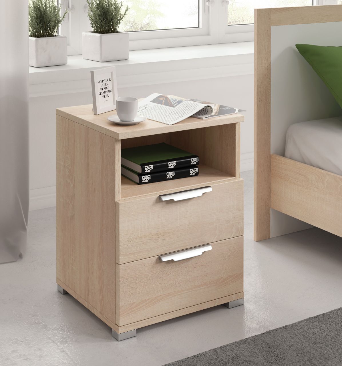 Nachtkonsole 2S Nachttisch Nachtkommode Beistelltisch Nako Sonoma Eiche Weiß