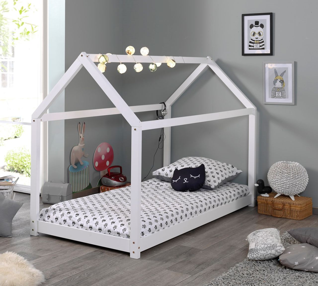 Vipack: Hausbett 90 x 200 'CABANE' - Kinderbett Tipi-Bett - Kiefer massiv Weiß