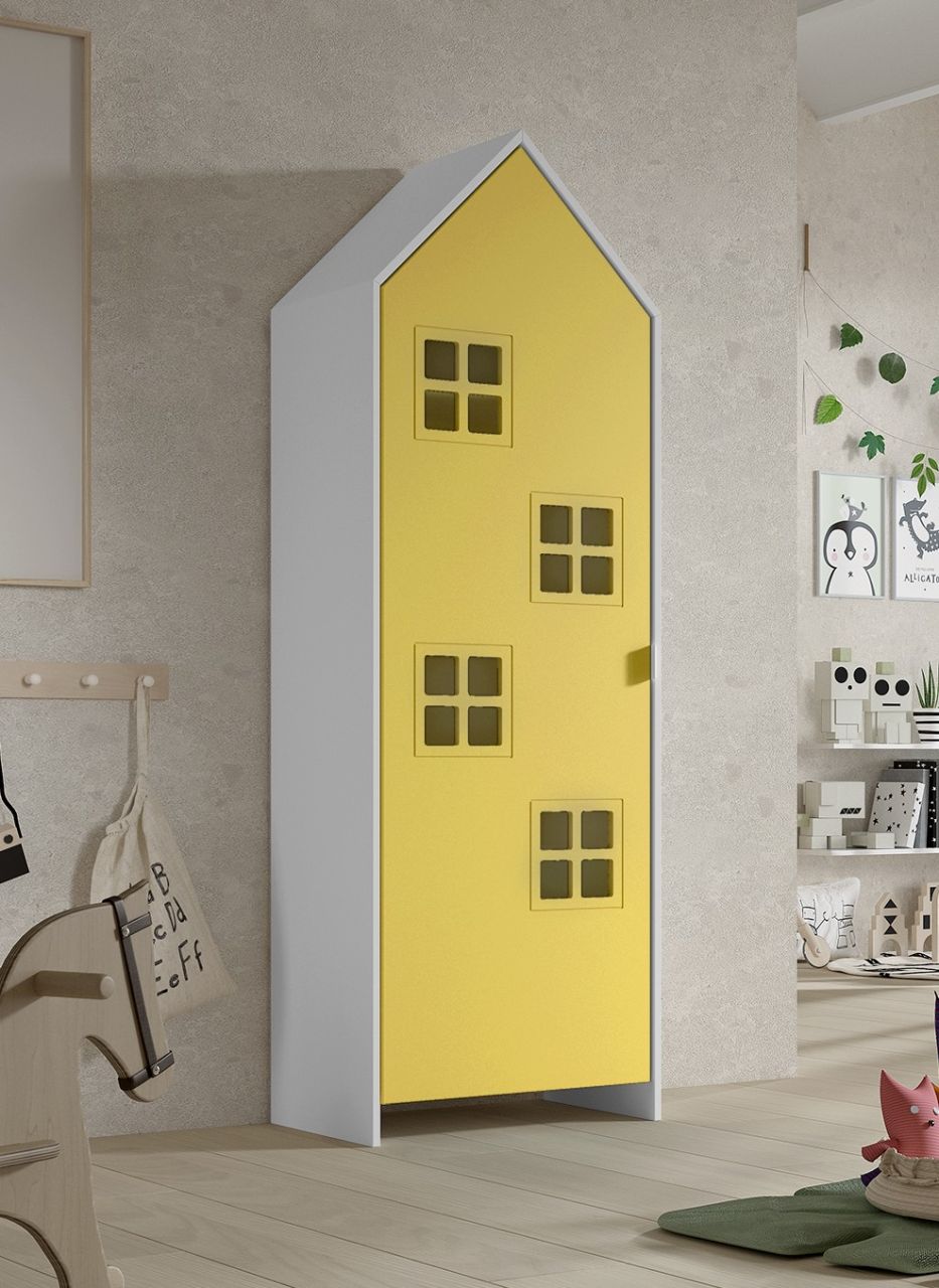 Schrank 1-türig 'CASAMI BRUGES' Jugendschrank Wäscheschrank Skandi Weiß / Gelb