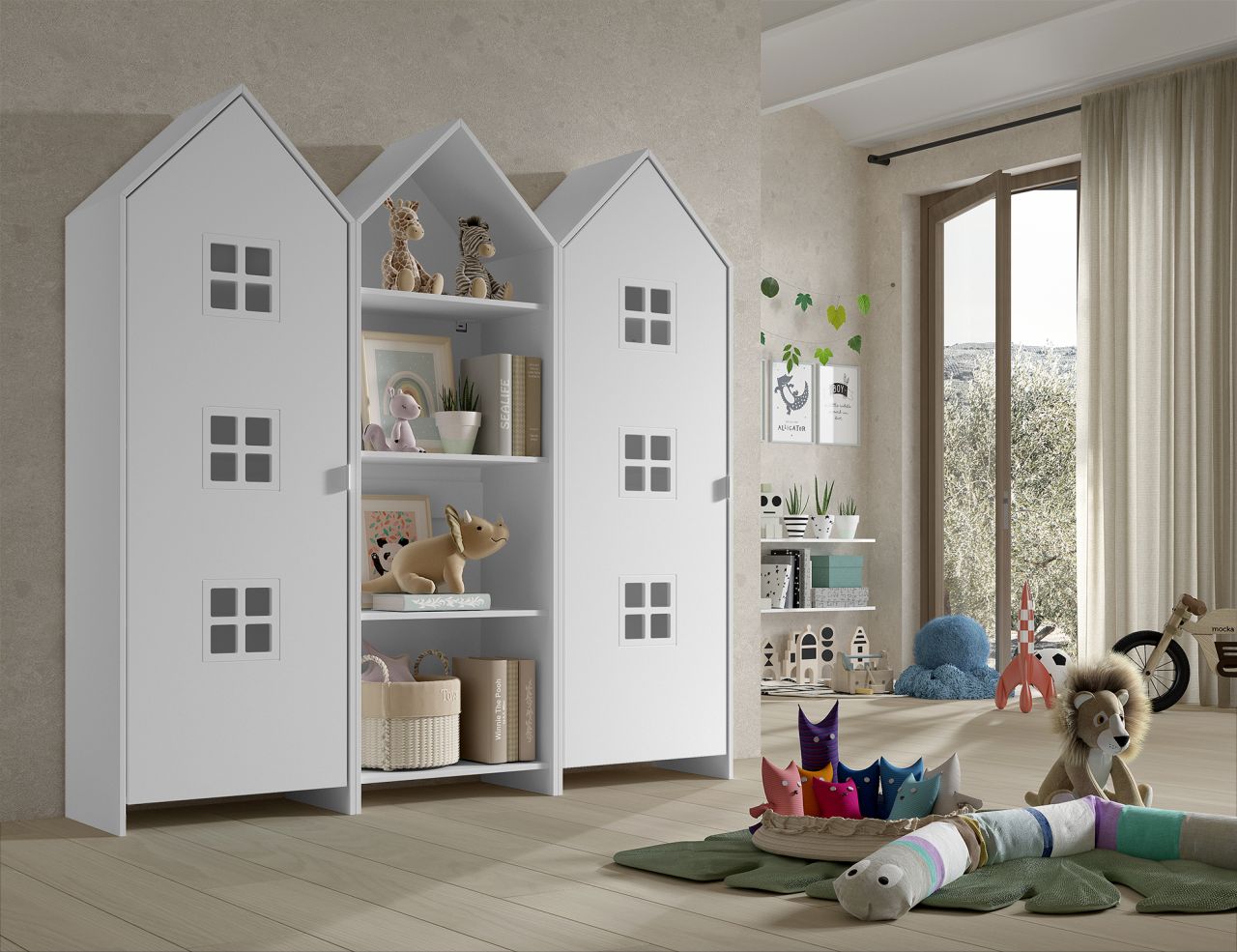 Set: 2 Schränke + Regal CASAMI BRUGES Jugendschrank Wäscheschrank Weiß