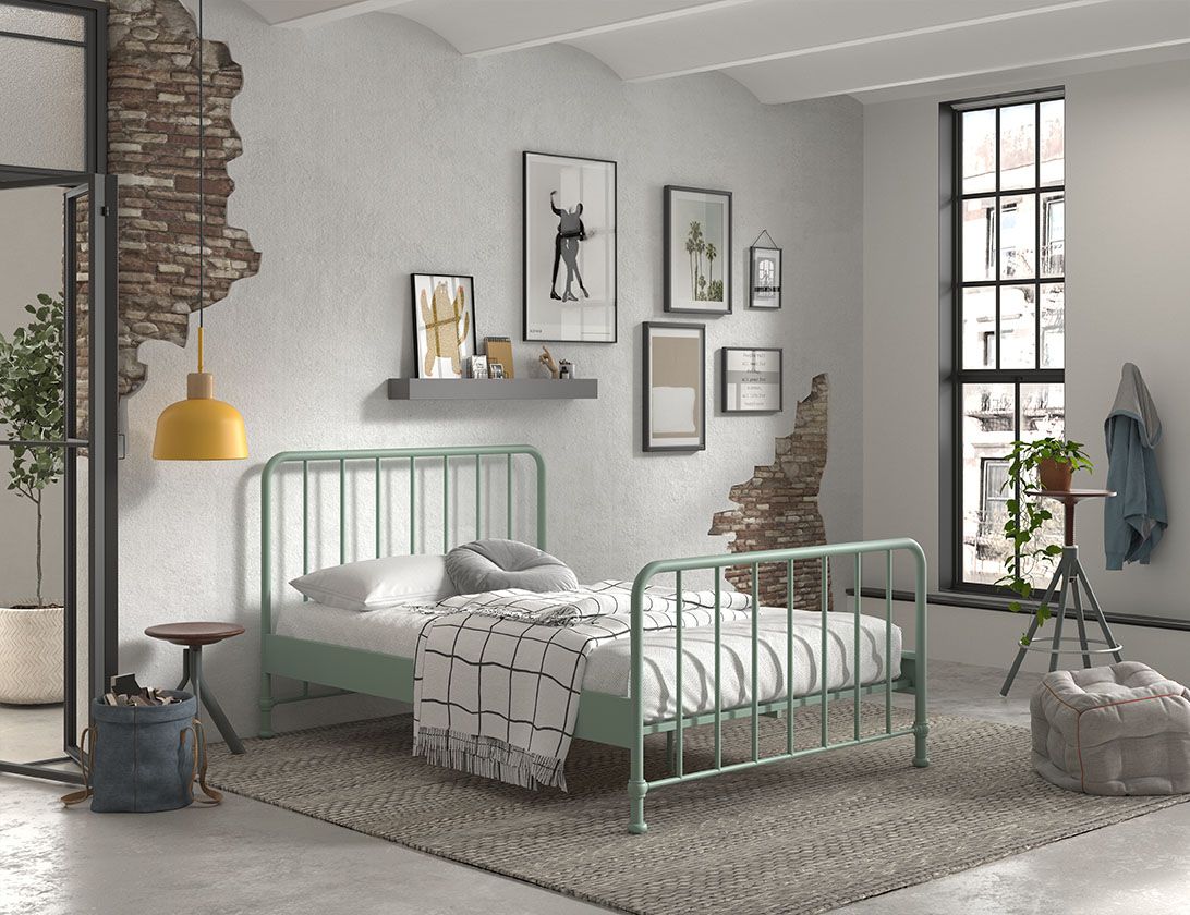 Metallbett 140x200 Bett Jugendbett Gästebett Kinderbett Lattenrost Grün