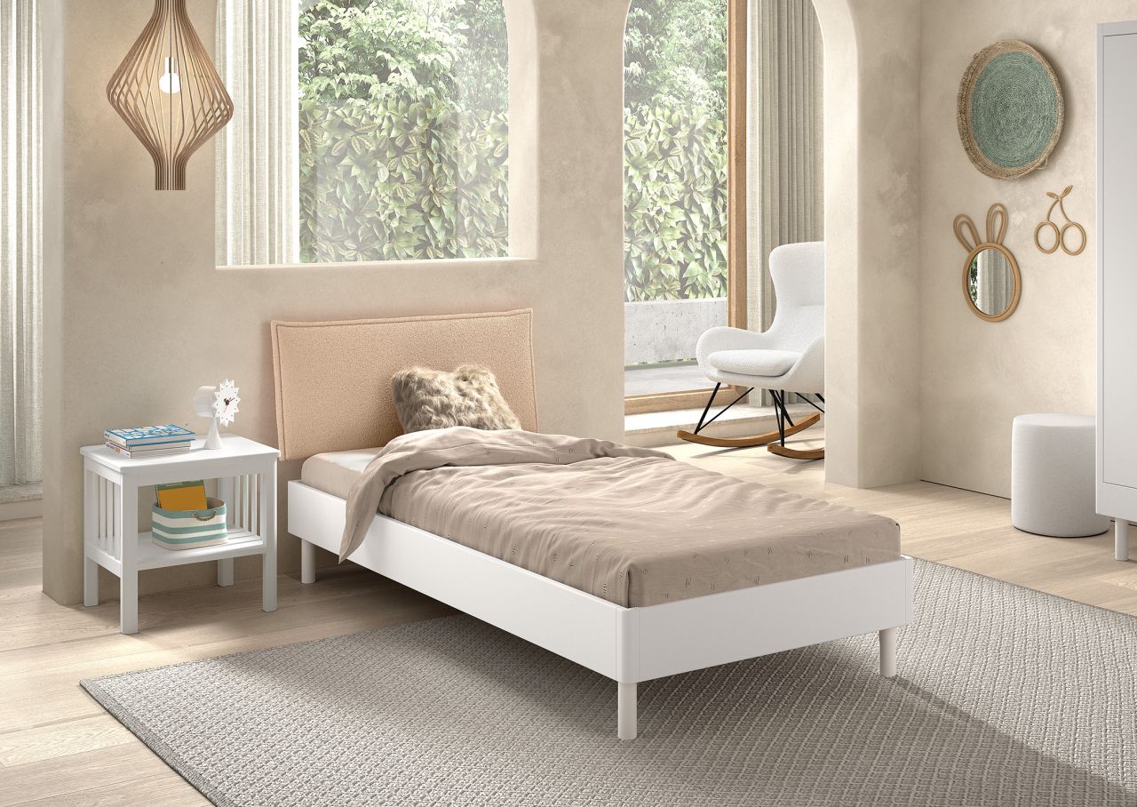 Set Einzelbett Nachtkonsole Lattenrost Jugendzimmer Buche massiv Weiß lackiert