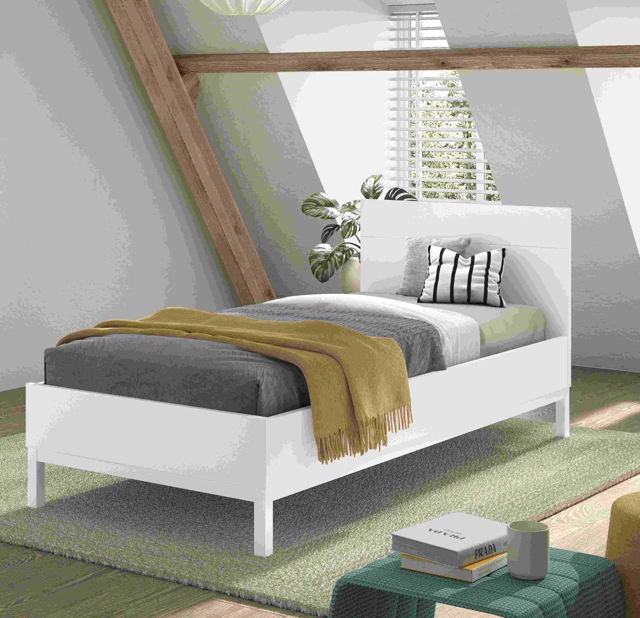 Einzelbett 90x200 Jugendbett Jugendliege Kinderbett Singlebett Weiß