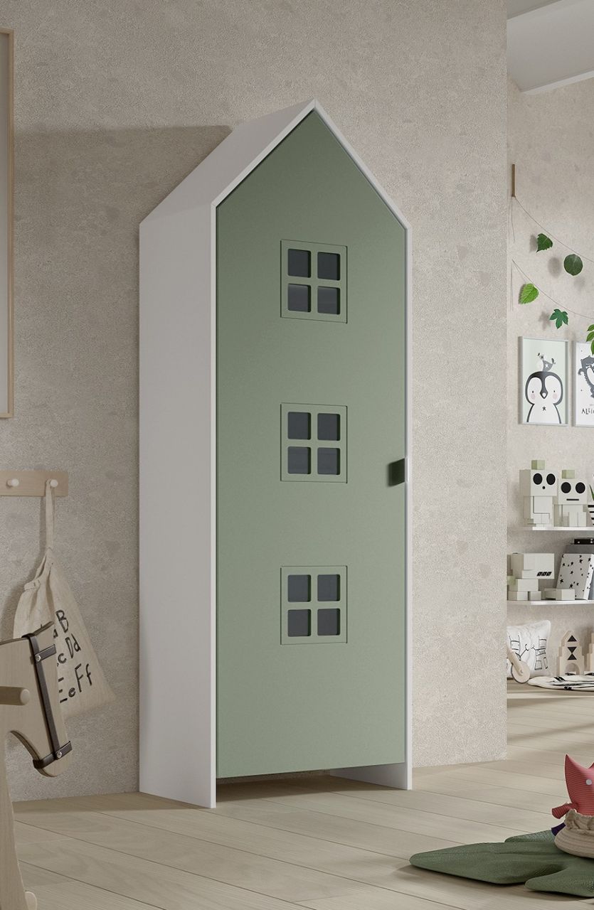 Schrank 1-türig 'CASAMI BRUGES' Jugendschrank Wäscheschrank Skandi Weiß / Grün