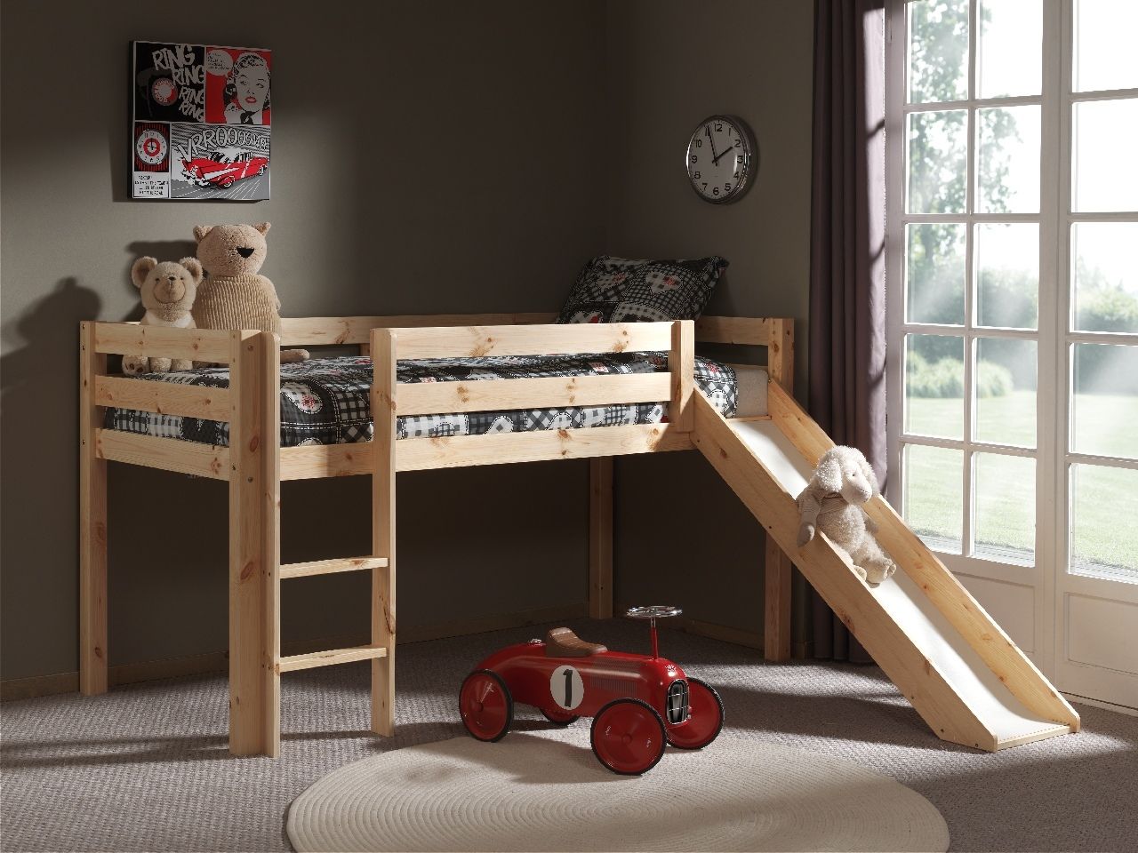 Vipack: 'PINO' Spielbett 90 x 200 mit Rutsche Kiefer massiv natur - Hochbett