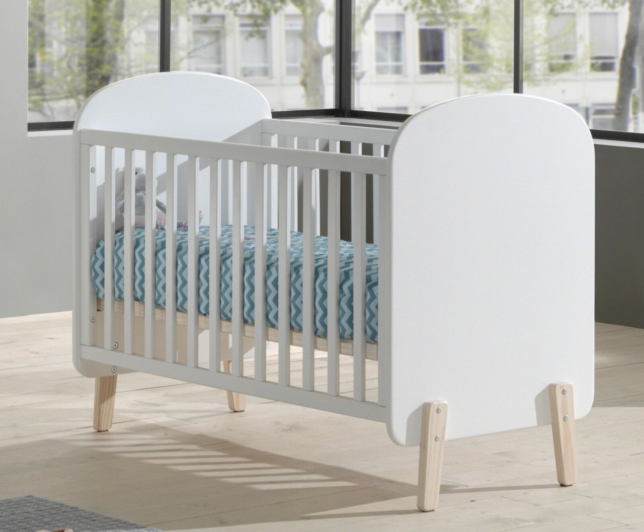 Babybett 60x120 Kinderbett Gitterbett Babymöbel Babyzimmer Weiß Rausfallschutz