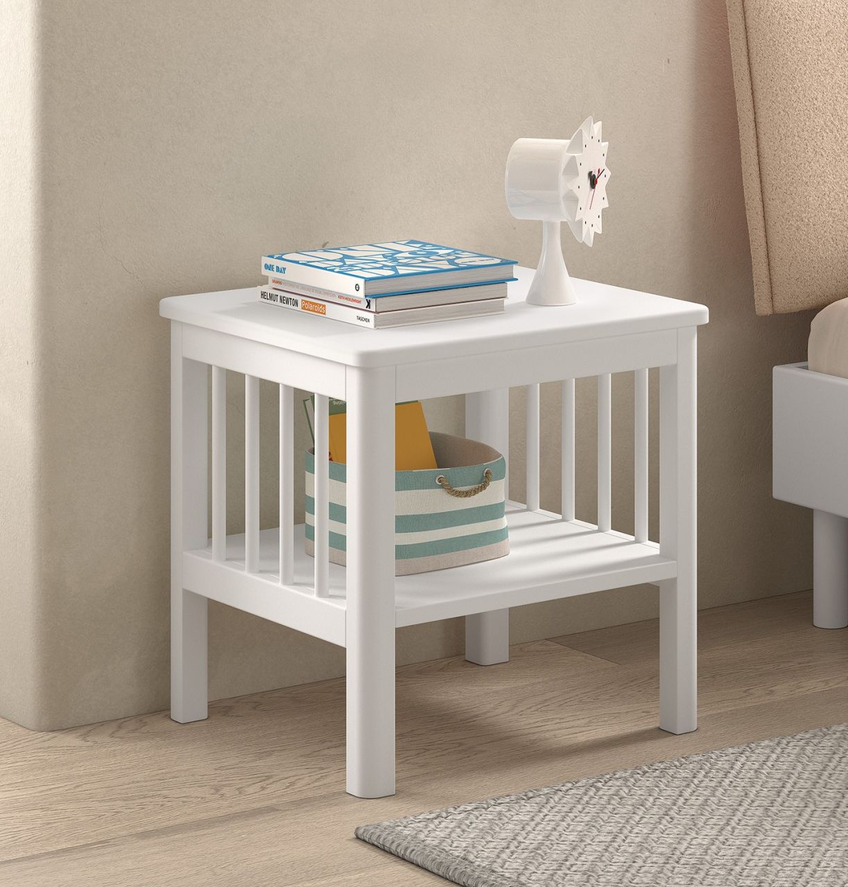 Nachtkonsole Nachtkommode Nachttisch Beistelltisch Buche Massivholz Weiß lack...