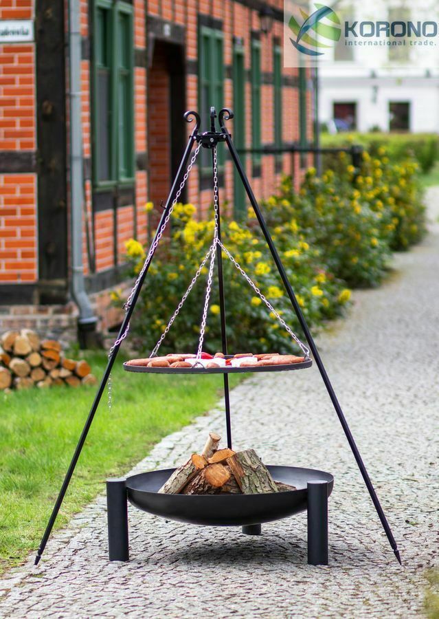 Dreibein Schwenkgrill Rostgröße 70 cm und Feuerschale Ø 80 cm im Set - Stahl