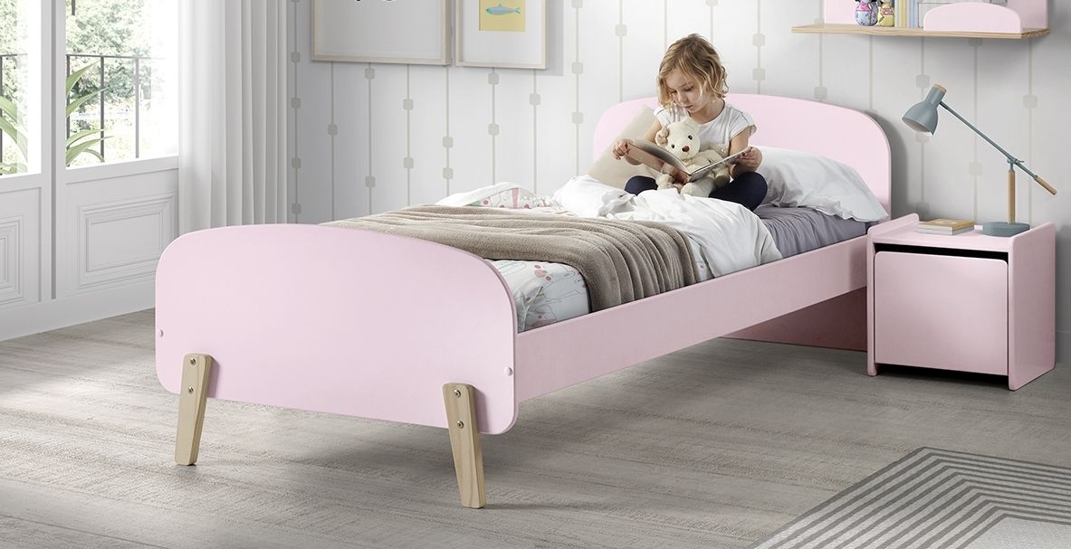 Set Kinderbett Lattenrost Nachtkonsole 90x200 Kindermöbel Kinderzimmer Bett Rosa