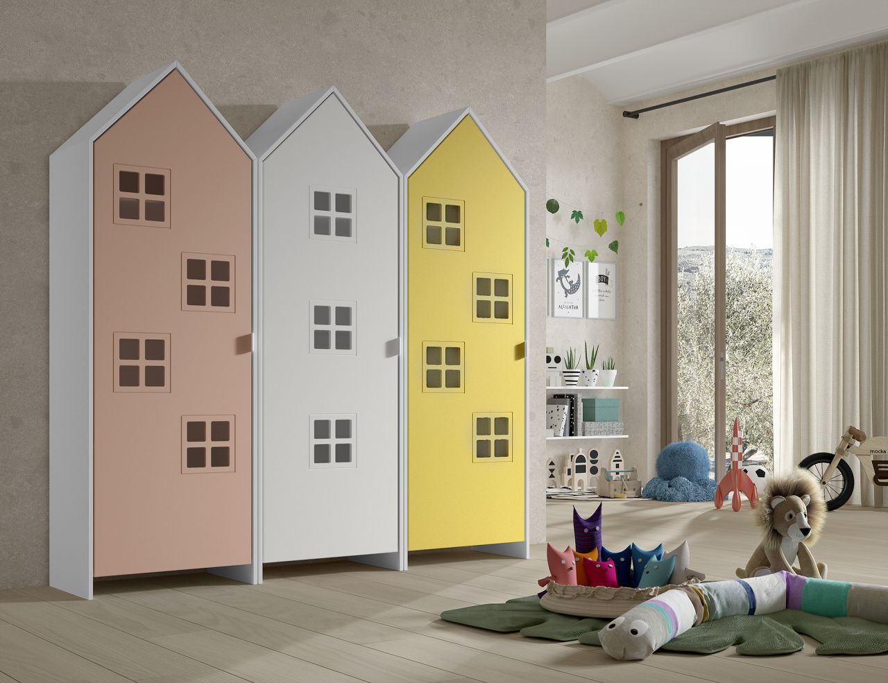 Set: 3 Schränke 1T CASAMI BRUGES Jugendschrank Wäscheschrank Weiß Pink Gelb