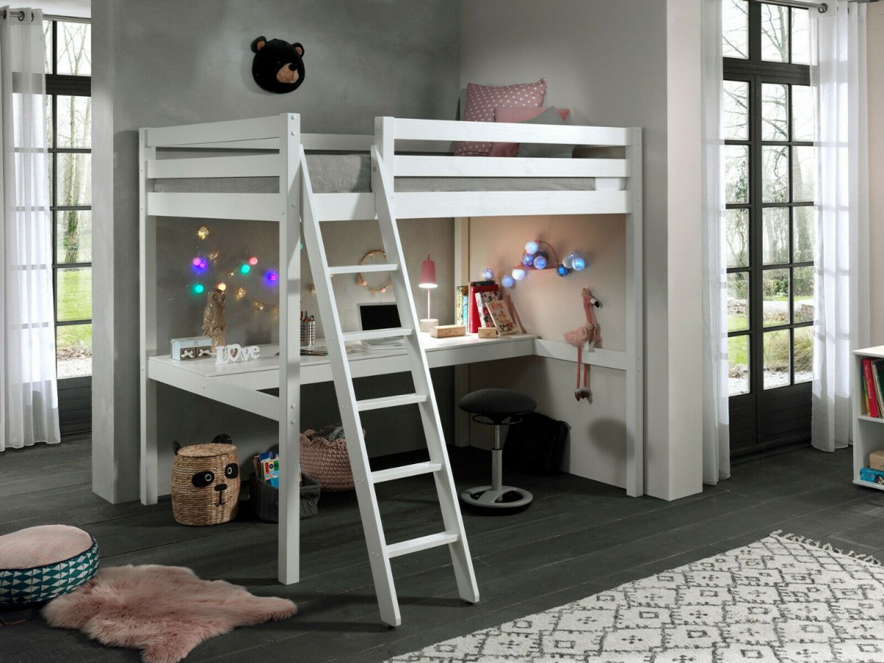 Vipack:Hochbett 'Pino' 140x 200+Schreibtischplatte-Kinder-/Jugendbett Spielbett