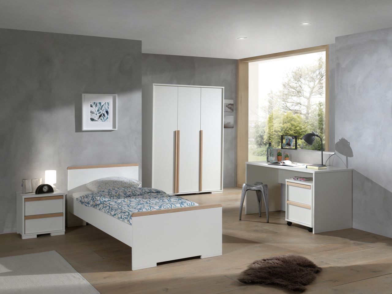 Vipack: Artikelset 'LONDON' 5-Teilig- Kinderzimmerset Jugendzimmer - Weiß/ Buche