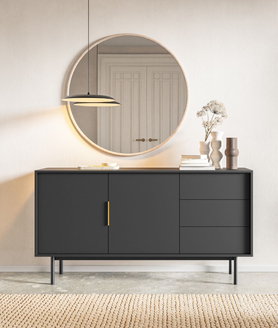 Sideboard Kommode 2T/3S Highboard Anrichte Wohnmöbel Schrank Schwarz