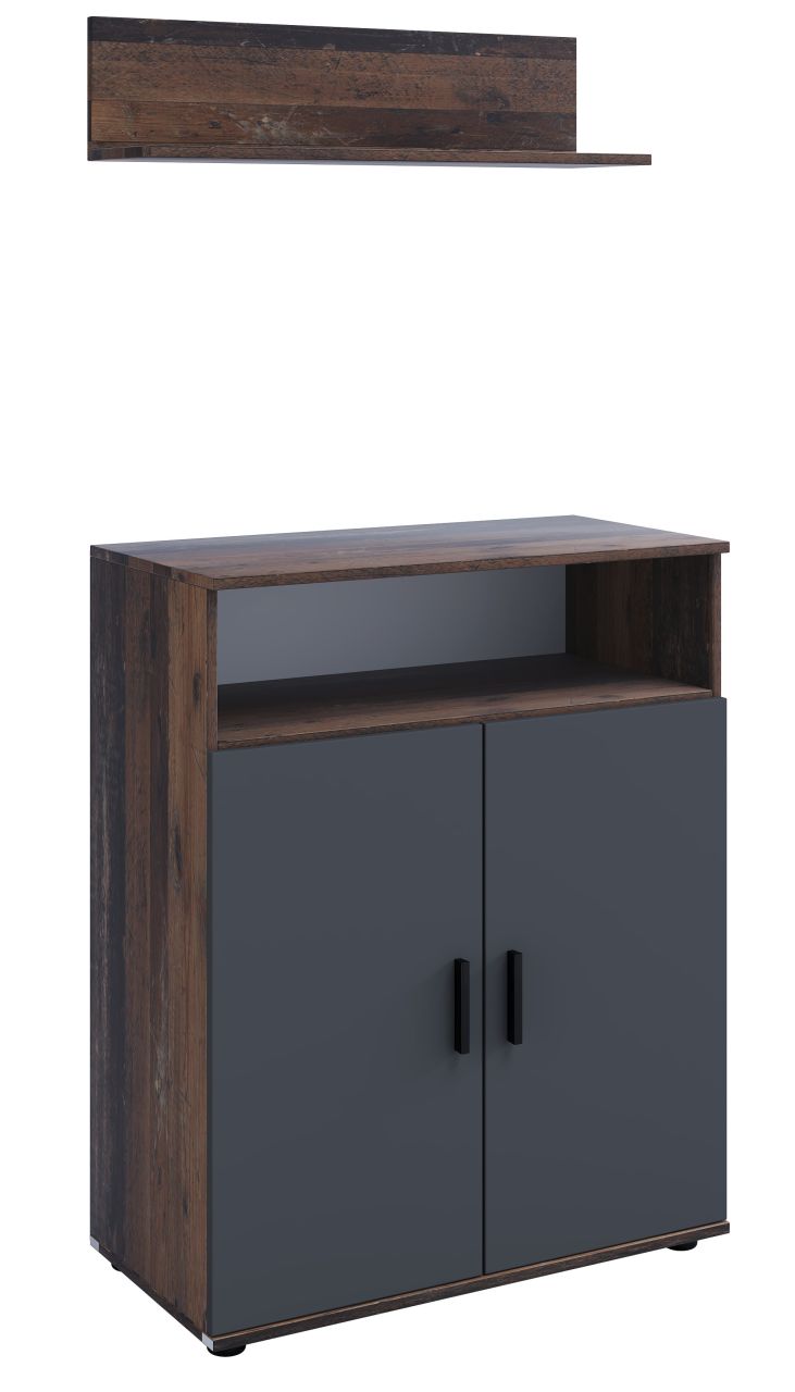 Kommode und Wandregal - Anrichte Wäscheschrank Jugendzimmer Old Style Anthrazit