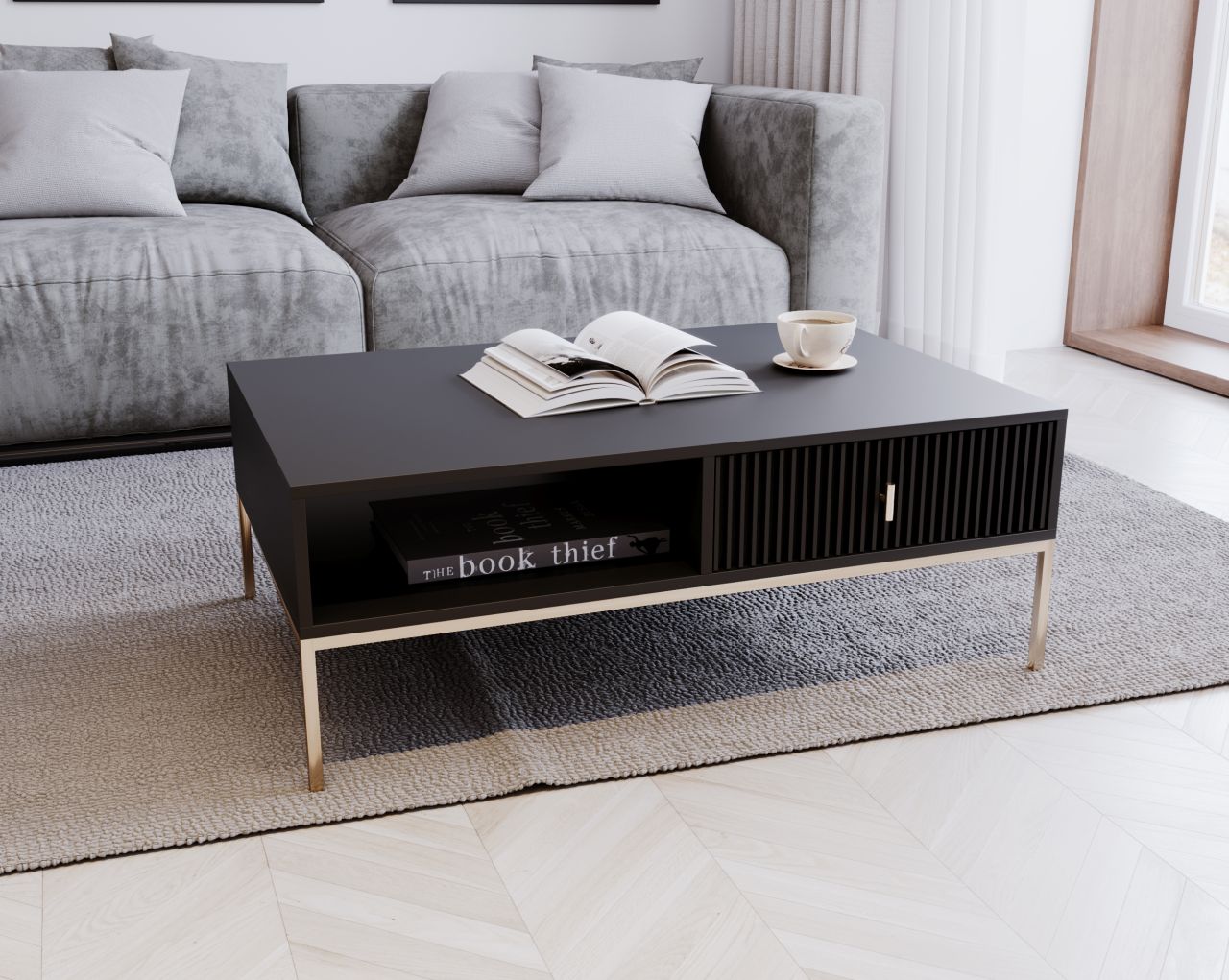 Couchtisch Beistelltisch Wohnzimmertisch Sofatisch Ablagetisch Schwarz Gold