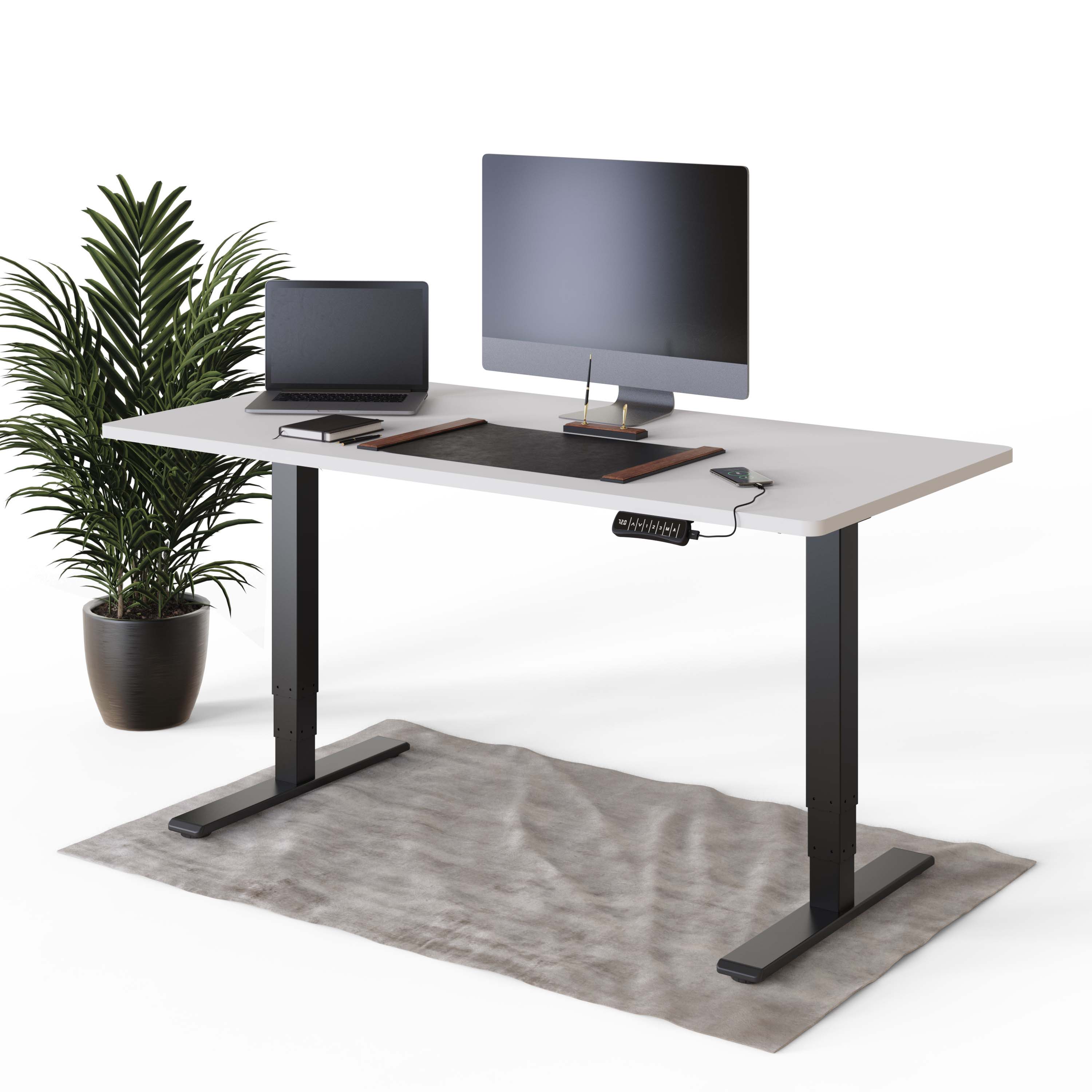 DESQUP® PRO PLUS Elektrisch höhenverstellbarer Schreibtisch | +160x80 cm Weiße Tischplatte | Schwarzes elektrisches Gestell