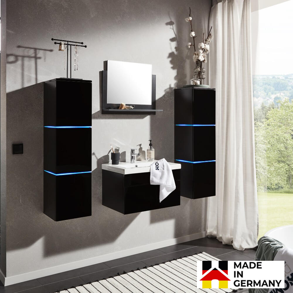 Home Deluxe Ensemble de meubles de salle de bains complet WANGEROOGE XL - Noir Made in Germany