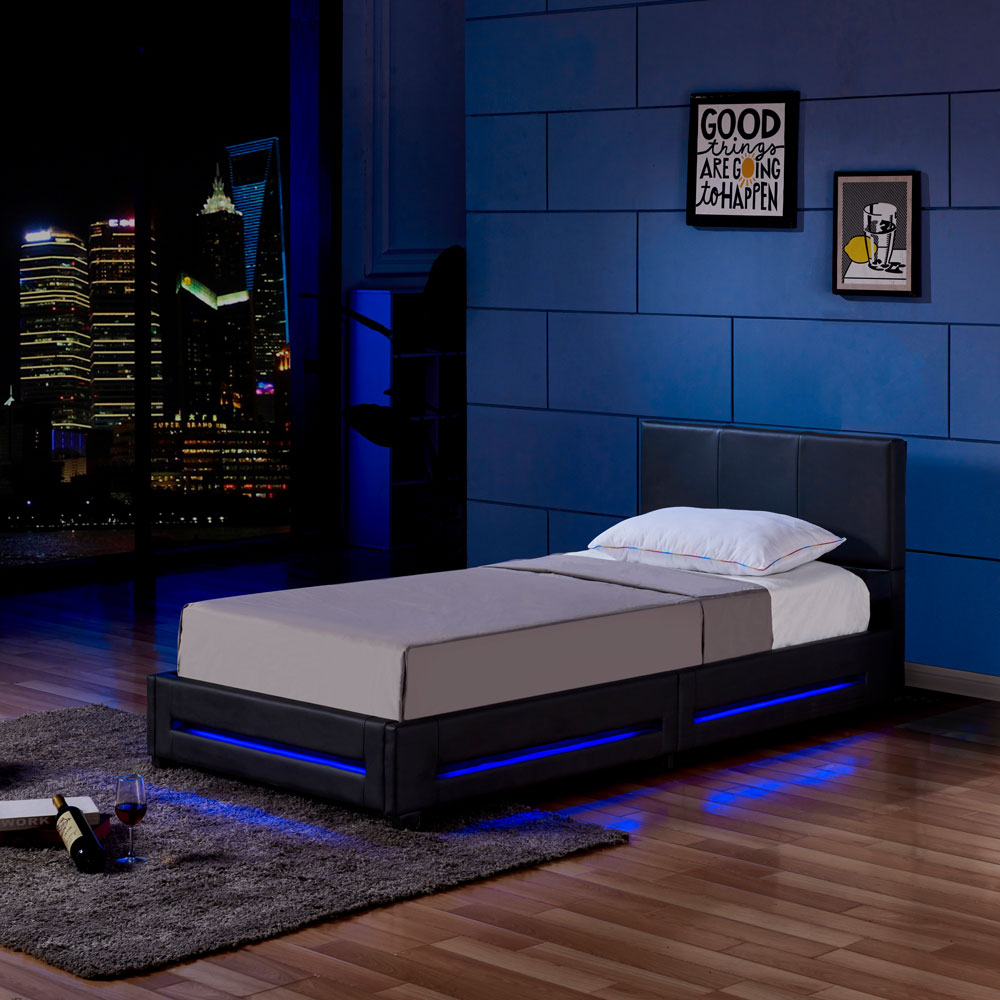 Home Deluxe Lit LED ASTEROID avec matelas - 90 x 200 cm noir