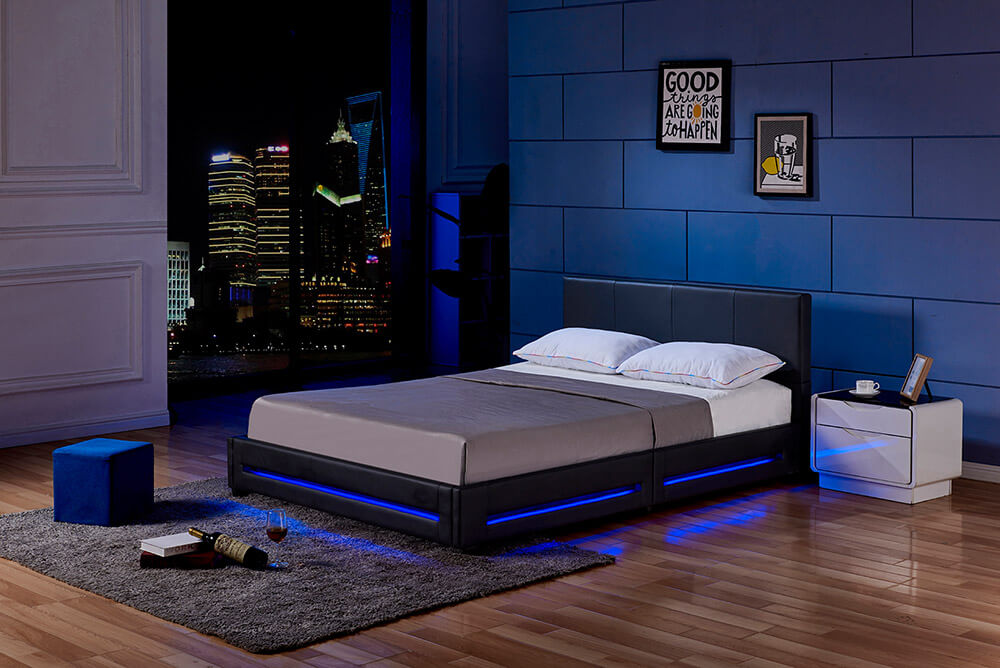 Home Deluxe Lit LED ASTEROID avec matelas - 160 x 200 cm noir