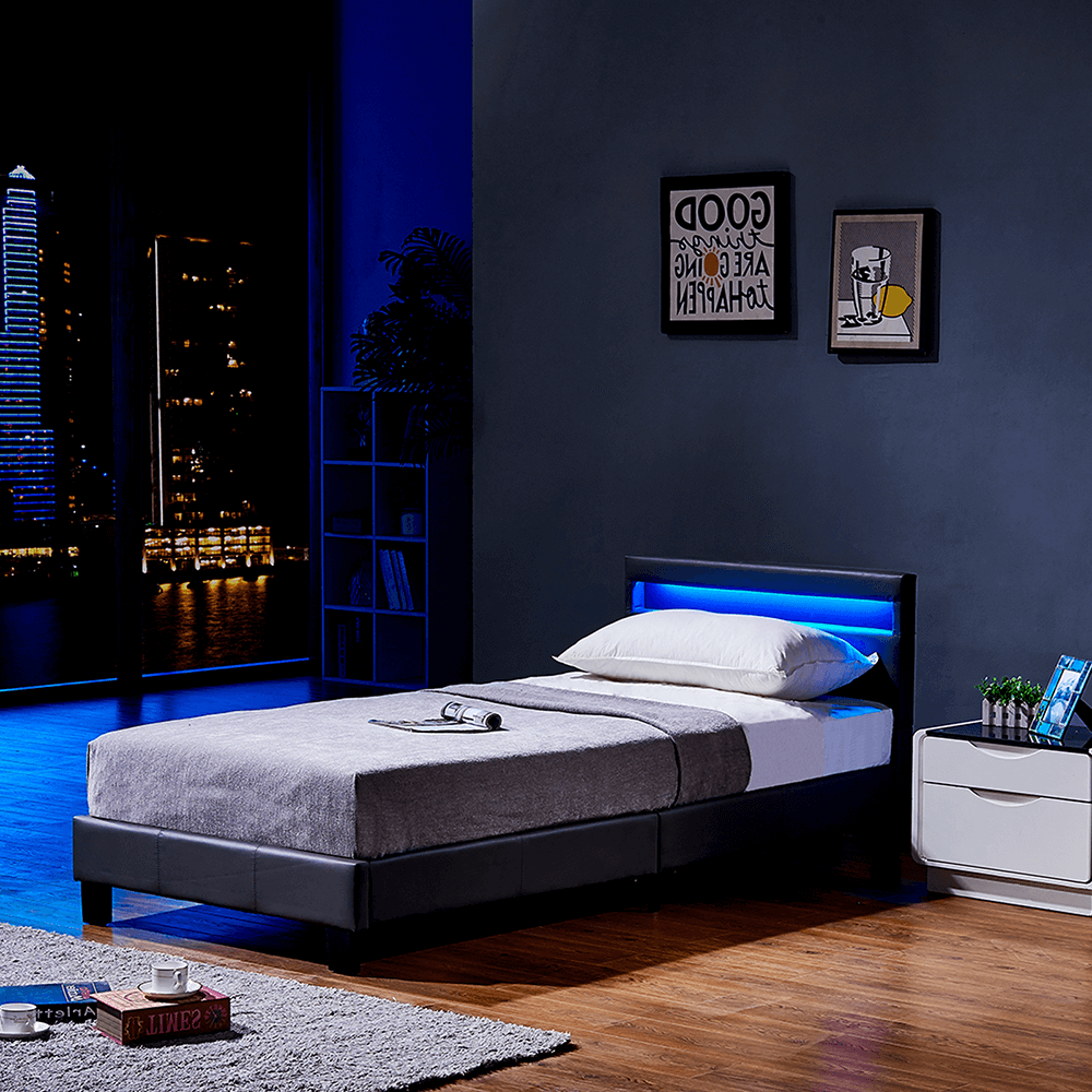 Home Deluxe Lit LED ASTRO avec matelas - 90 x 200 cm gris foncé