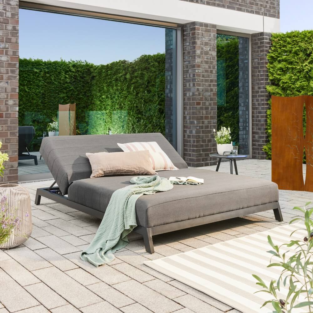 Home Deluxe Bain de soleil pour 2 avec dossier réglable VALENCIA - 203 x 144 cm Anthracite