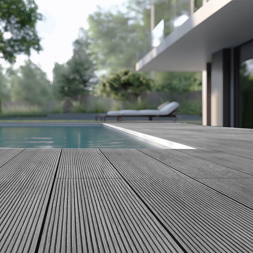 Home Deluxe Kit complet de lames de terrasse WPC (y compris l'ossature) SAMANA - Gris clair 10m