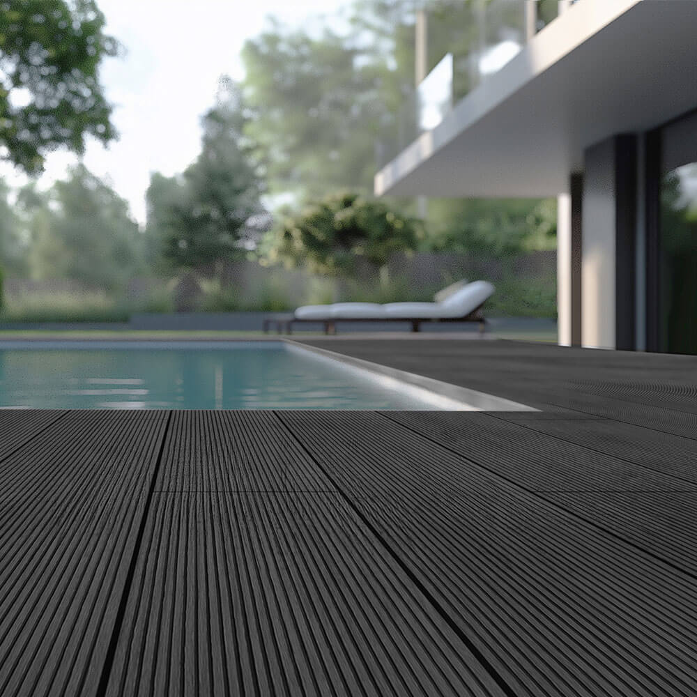 Home Deluxe Kit complet de lames de terrasse en WPC (y compris l'ossature) SAMANA - Anthracite 40m².